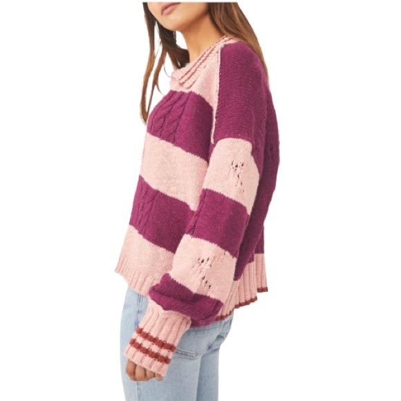 Free People Moody Pink Combo Pembrook Oversized Sweater - Picture 2 of 6